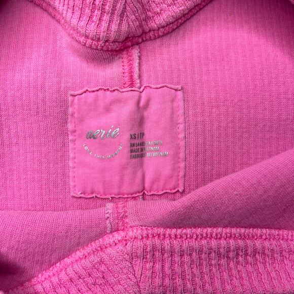 Aerie Wonder Textured V-Neck Sweatshirt Pink Oversized Cozy Waffle Knit Sz XS - Picture 4 of 8